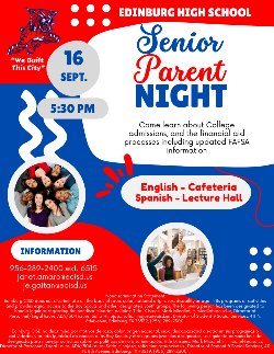 Senior Parent Night - Financial Aid will be September 16, 2025 at 5:30PM.